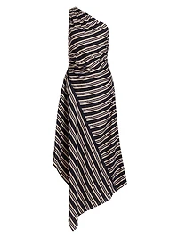 Lyn Striped Linen-Blend One-Shoulder Midi-Dress