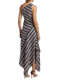 Lyn Striped Linen-Blend One-Shoulder Midi-Dress