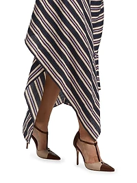 Lyn Striped Linen-Blend One-Shoulder Midi-Dress