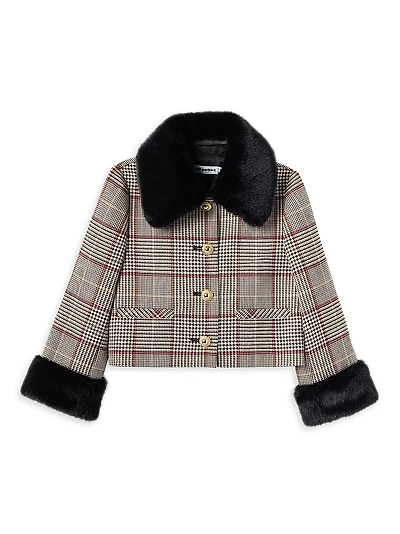 Little Girl's & Check Faux Fur-Trimmed Jacket