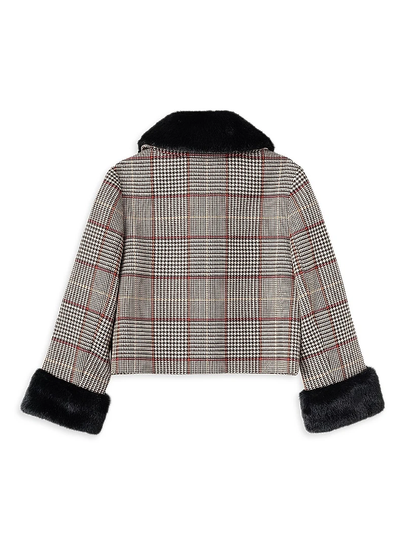Little Girl's & Check Faux Fur-Trimmed Jacket