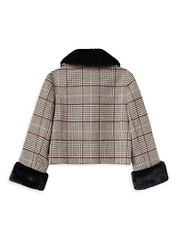 Little Girl's & Check Faux Fur-Trimmed Jacket