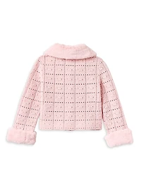 Little Girl's & Textured Knit Faux Fur Cardigan