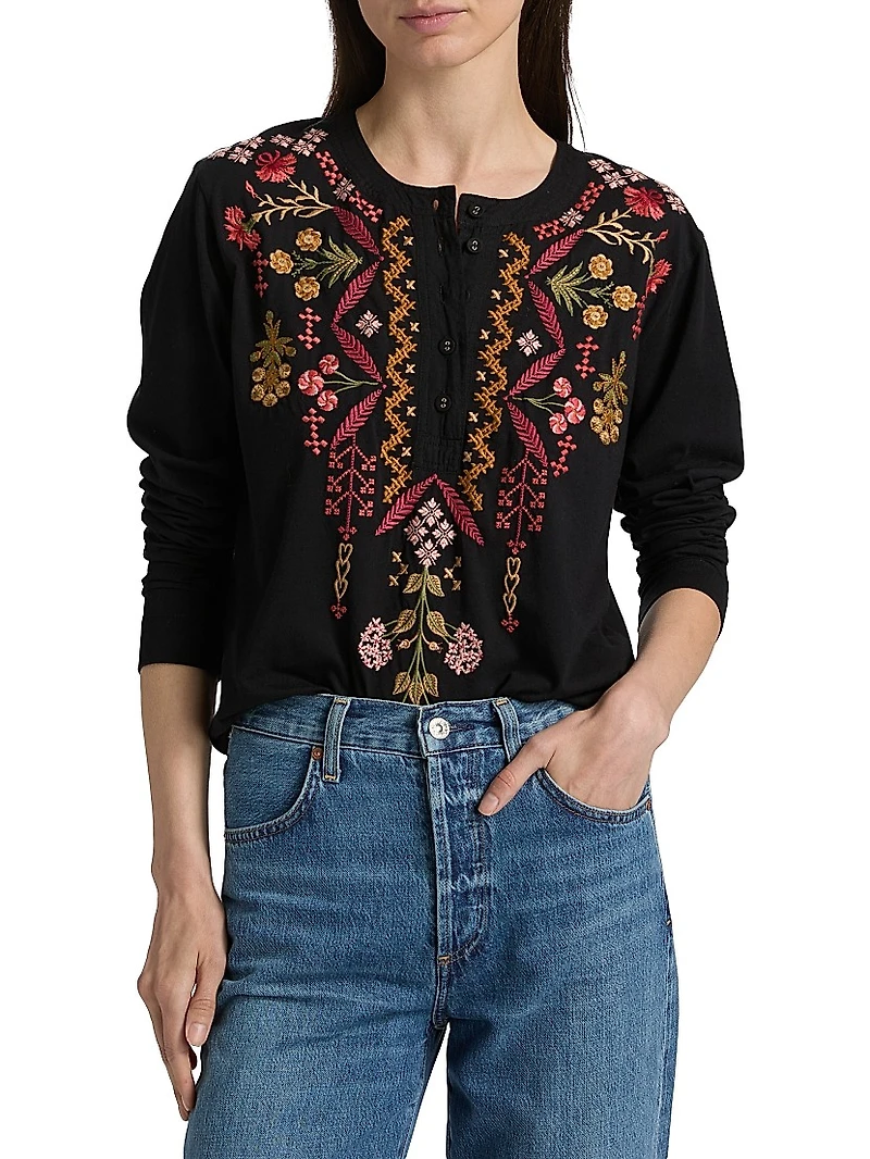 Mixed Media Henley T-shirt