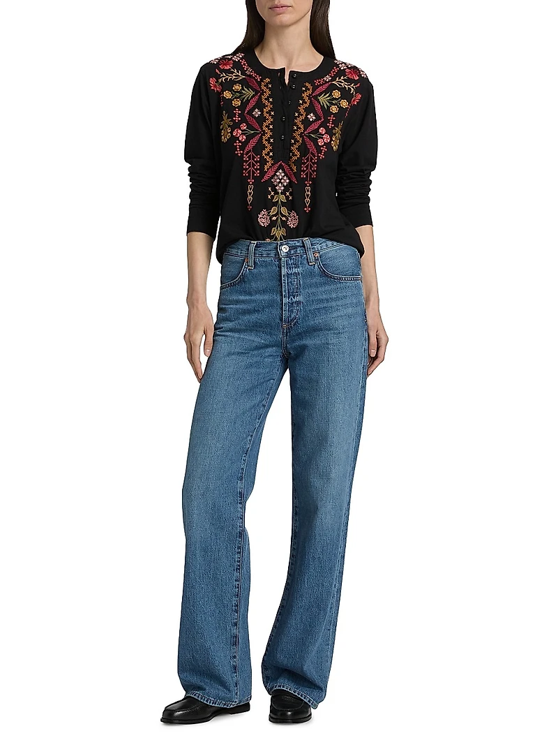 Mixed Media Henley T-shirt