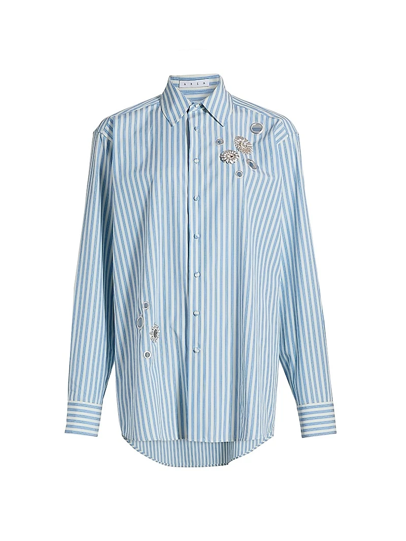 Crystal Grommet Striped Poplin Shirt