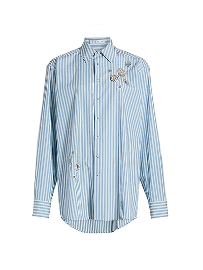 Crystal Grommet Striped Poplin Shirt