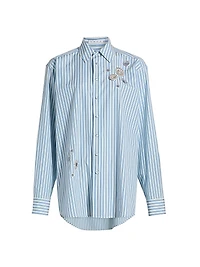 Crystal Grommet Striped Poplin Shirt