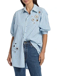Crystal Grommet Striped Poplin Shirt