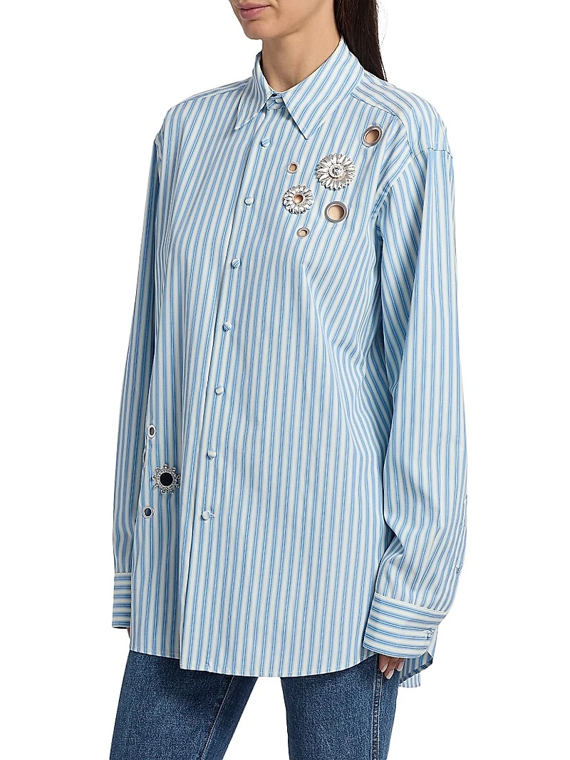 Crystal Grommet Striped Poplin Shirt