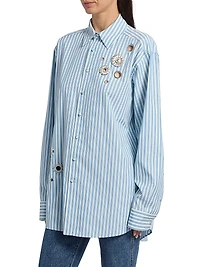 Crystal Grommet Striped Poplin Shirt
