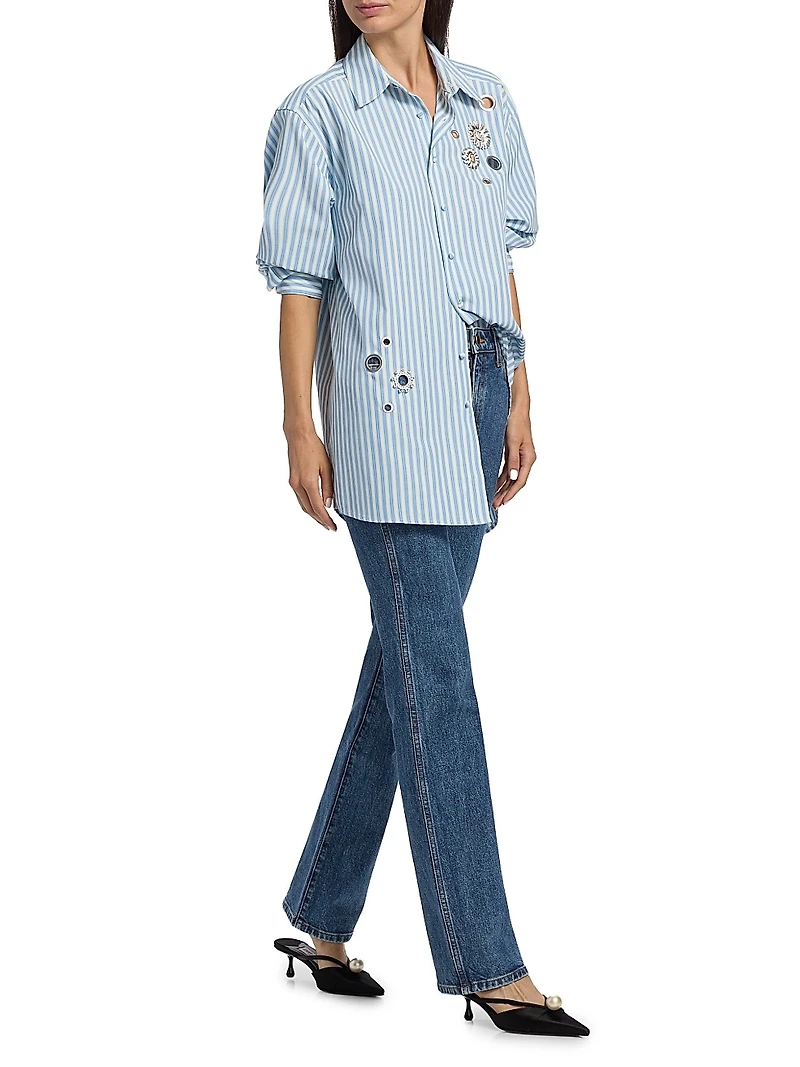 Crystal Grommet Striped Poplin Shirt