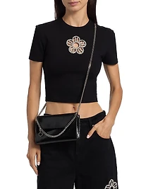 Crystal-Embellished Flower Crop T-Shirt