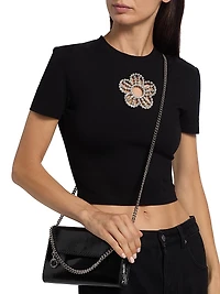 Crystal-Embellished Flower Crop T-Shirt