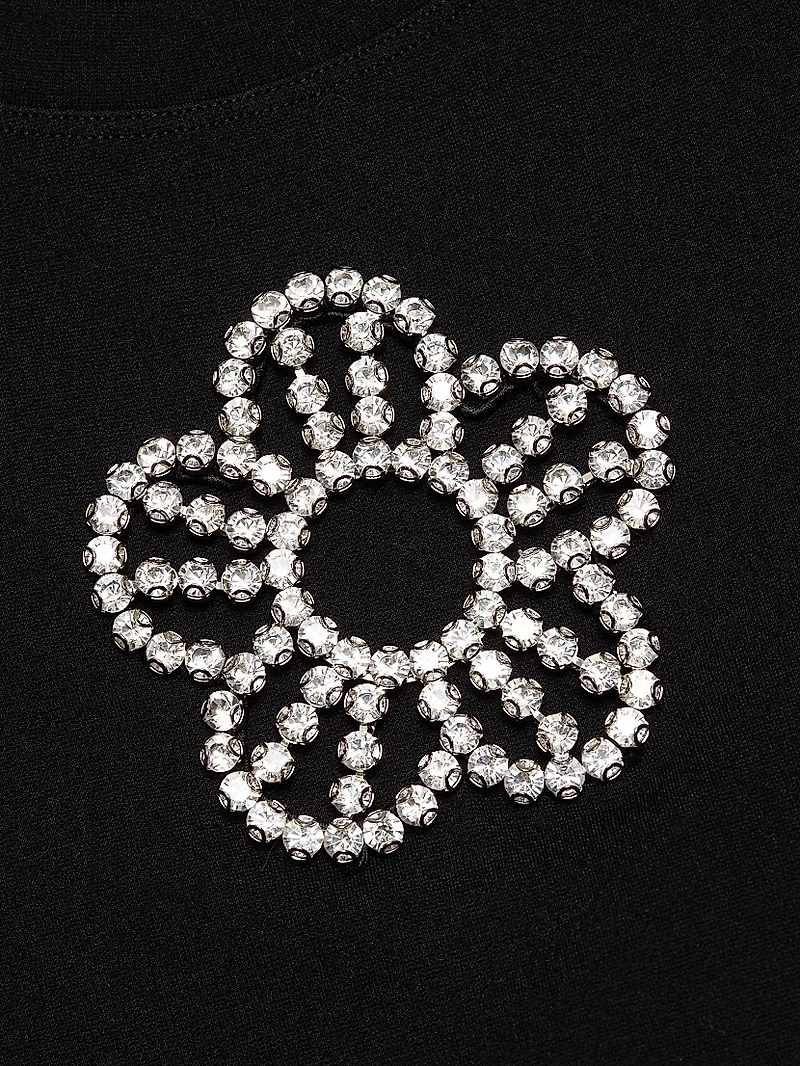 Crystal-Embellished Flower Crop T-Shirt