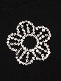 Crystal-Embellished Flower Crop T-Shirt