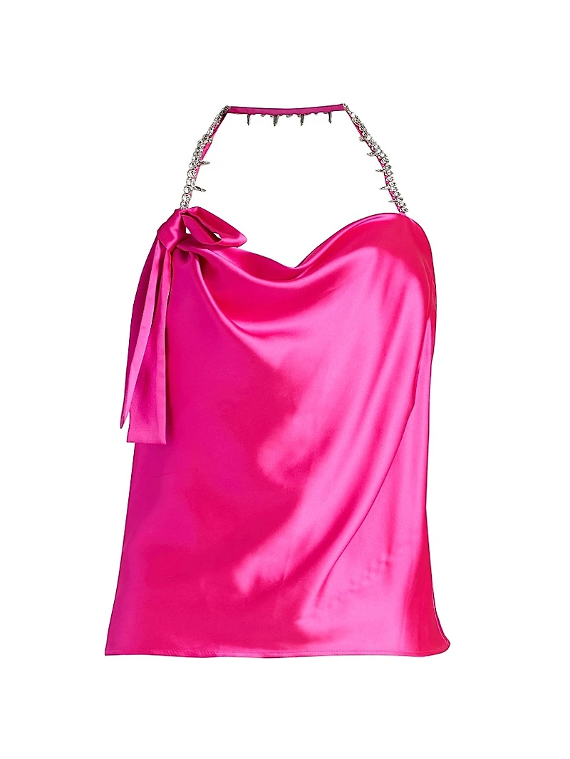 Satin Crystal-Embellished Halter Top