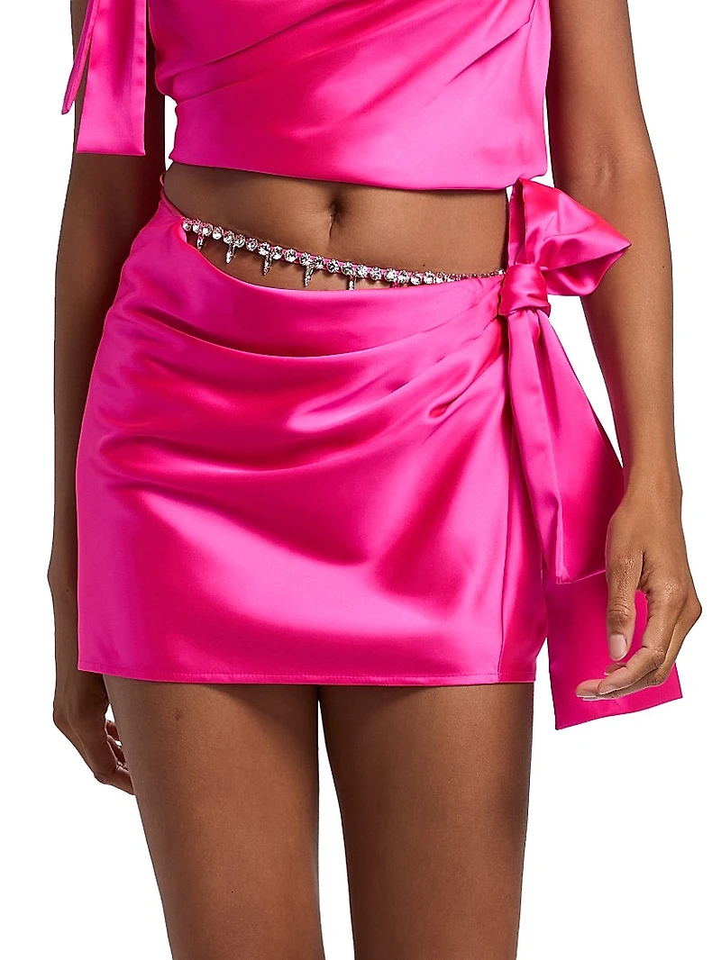 Satin Crystal-Embellished Miniskirt