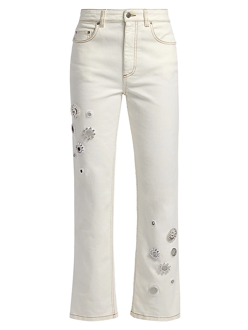 Crystal Grommet Straight-Leg Jeans