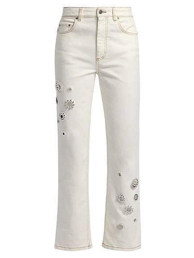 Crystal Grommet Straight-Leg Jeans