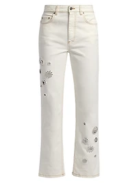Crystal Grommet Straight-Leg Jeans