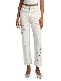 Crystal Grommet Straight-Leg Jeans