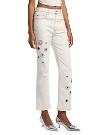 Crystal Grommet Straight-Leg Jeans