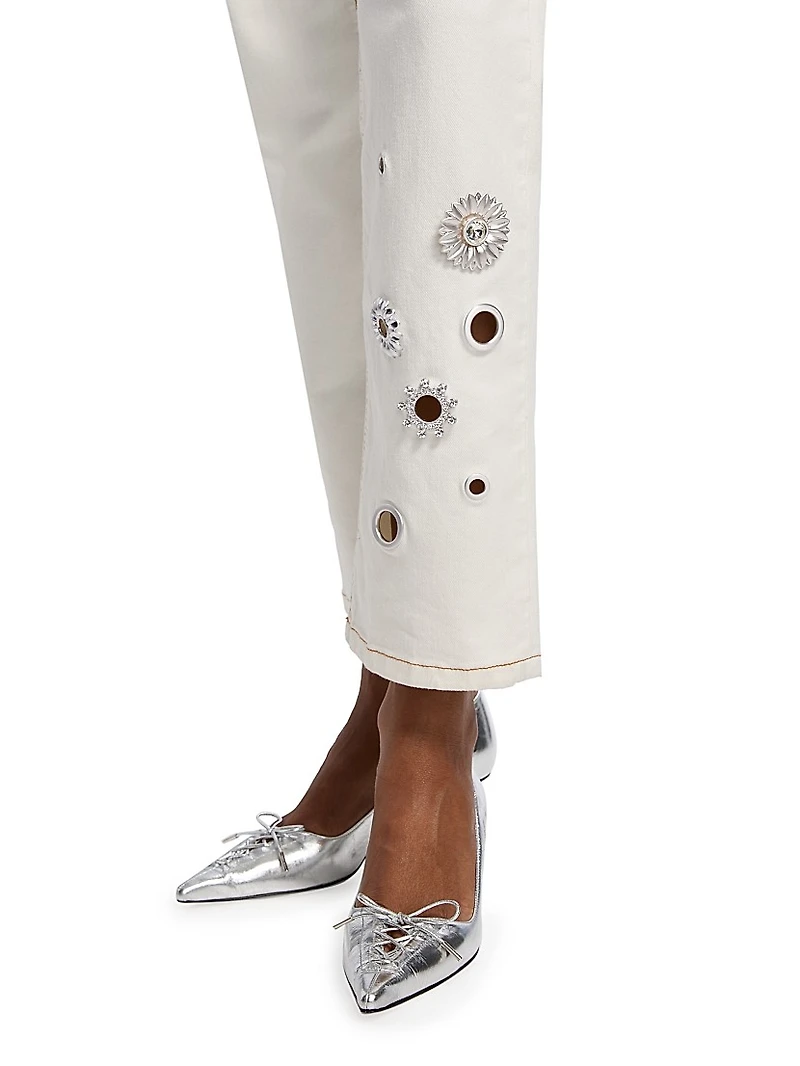 Crystal Grommet Straight-Leg Jeans