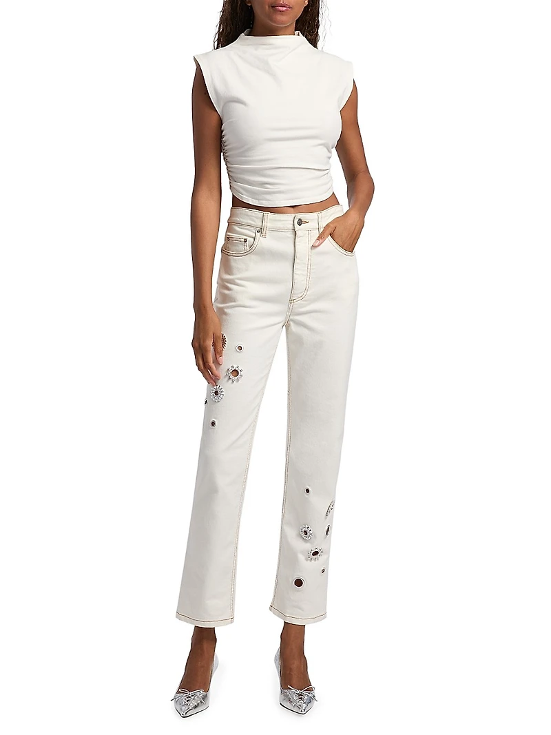 Crystal Grommet Straight-Leg Jeans