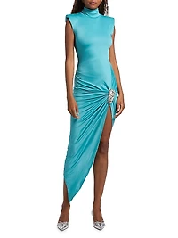 Draped Crystal Cluster Midi-Dress