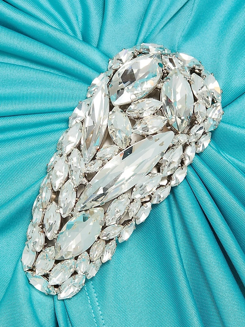 Draped Crystal Cluster Midi-Dress