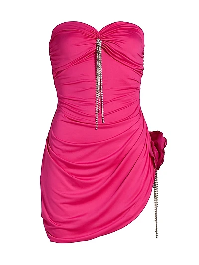 Draped Crystal Flower Minidress