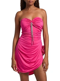 Draped Crystal Flower Minidress