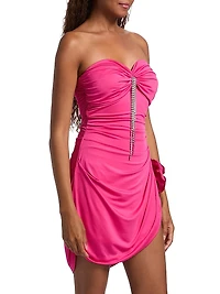 Draped Crystal Flower Minidress