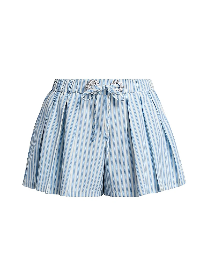 Striped Poplin Pleated Shorts