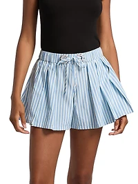 Striped Poplin Pleated Shorts