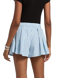 Striped Poplin Pleated Shorts