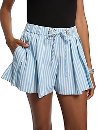 Striped Poplin Pleated Shorts