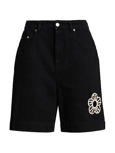 Crystal-Embellished Bermuda Denim Shorts