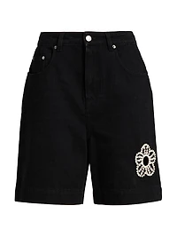 Crystal-Embellished Bermuda Denim Shorts