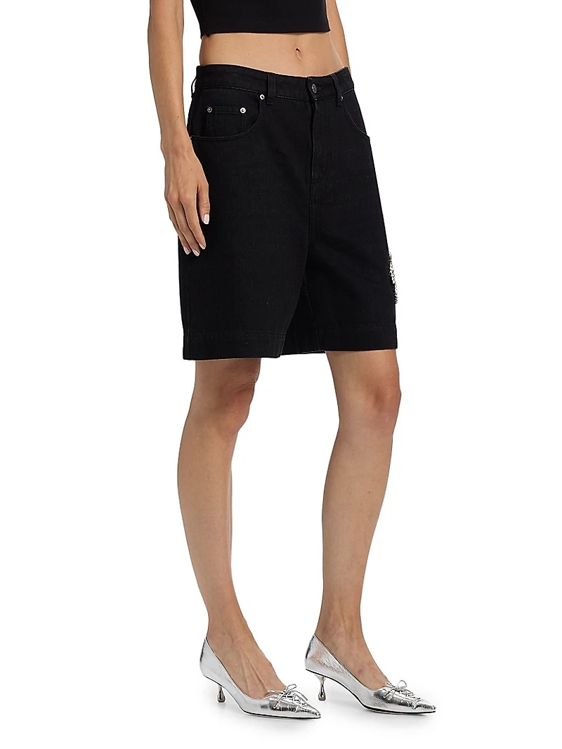 Crystal-Embellished Bermuda Denim Shorts