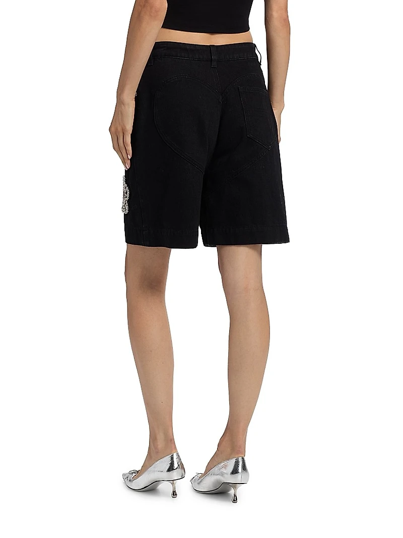 Crystal-Embellished Bermuda Denim Shorts