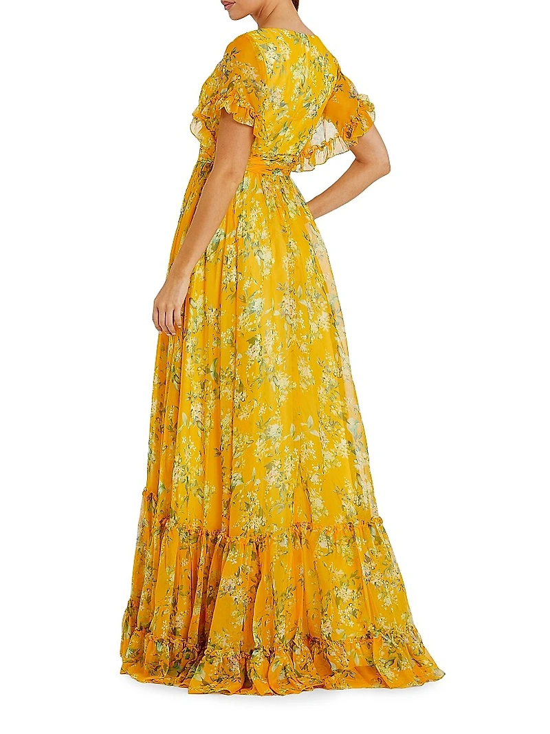 Floral Flounce Sleeve Maxi Dress