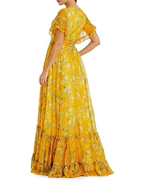 Floral Flounce Sleeve Maxi Dress