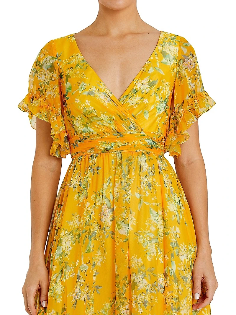 Floral Flounce Sleeve Maxi Dress