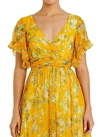 Floral Flounce Sleeve Maxi Dress