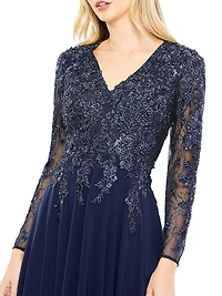 Embellished Illusion V-Neck Gown