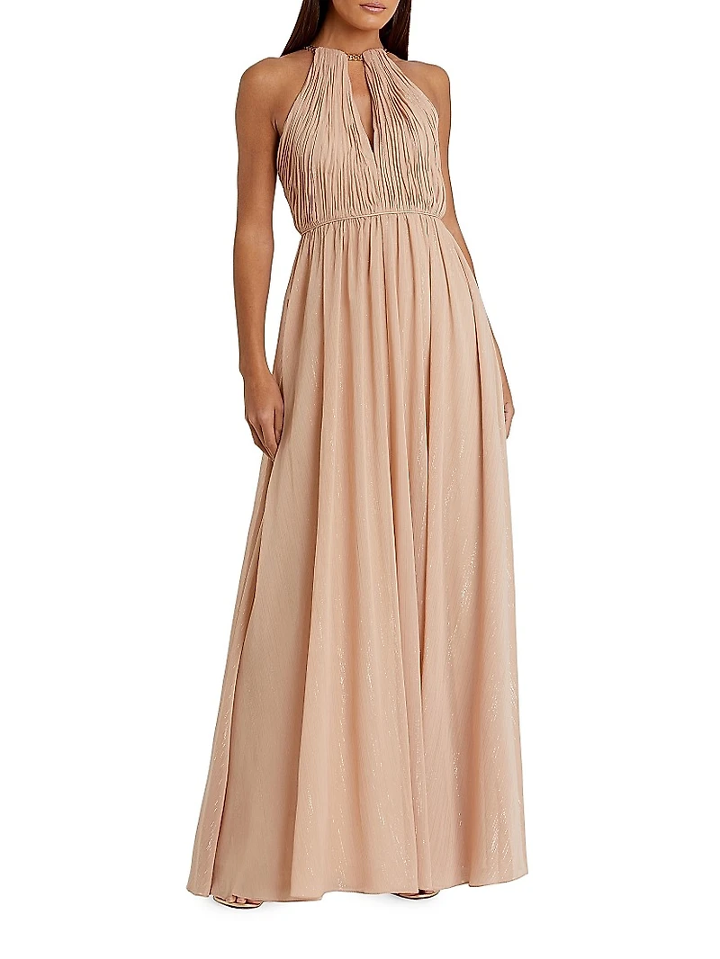 Ieena Keyhole Chain Halter Gown