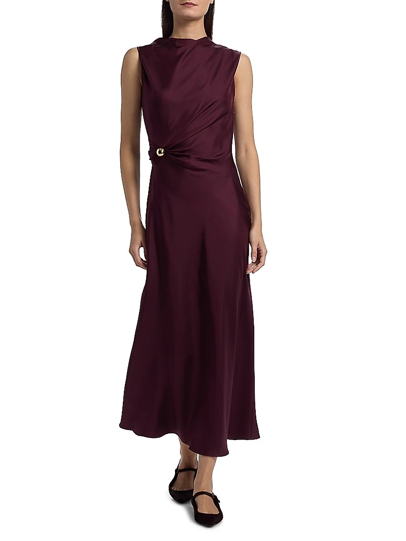 Roan Silk Draped Midi-Dress