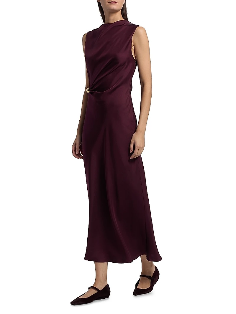 Roan Silk Draped Midi-Dress